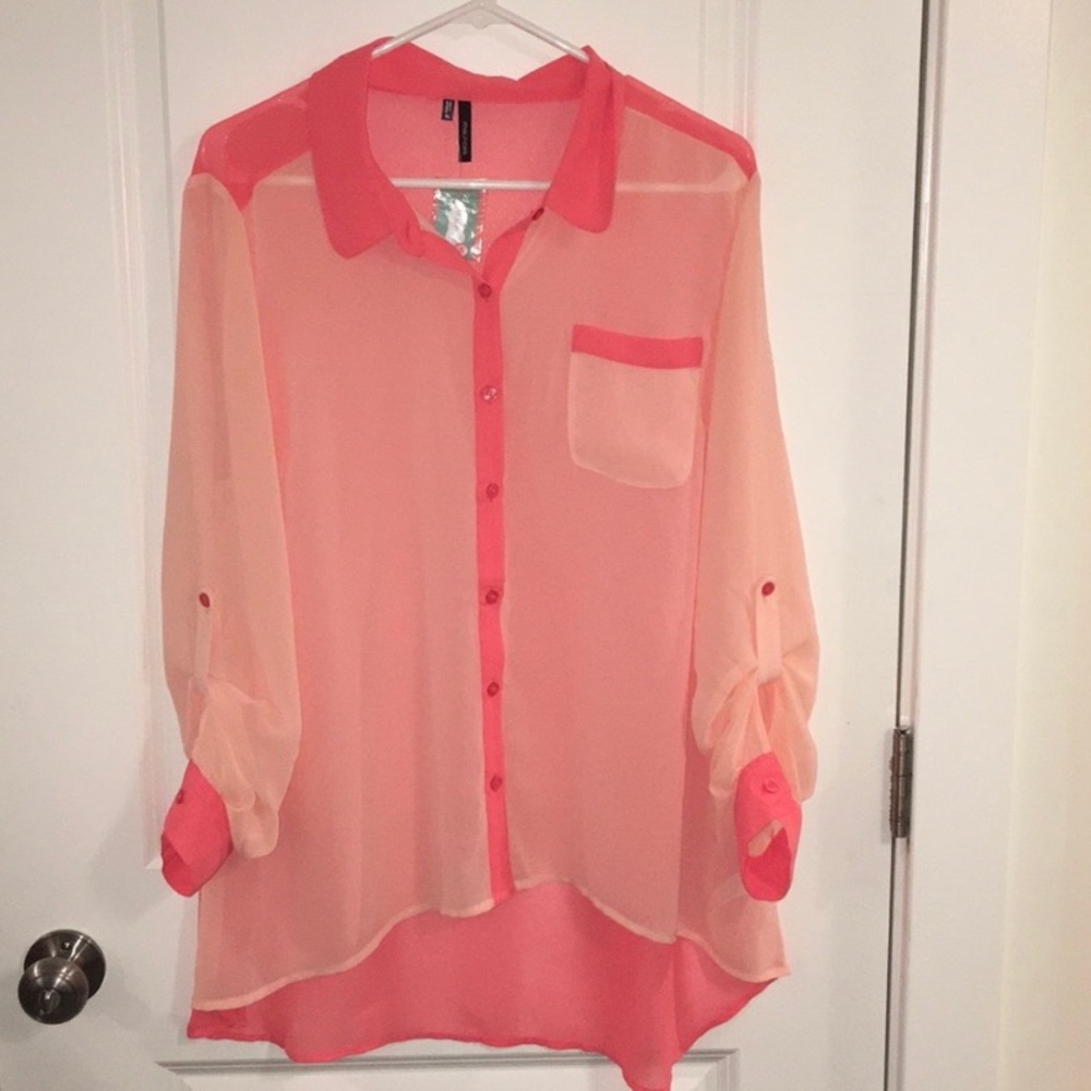 Maurice's Hot Pink sheer Button Up Blouse XL